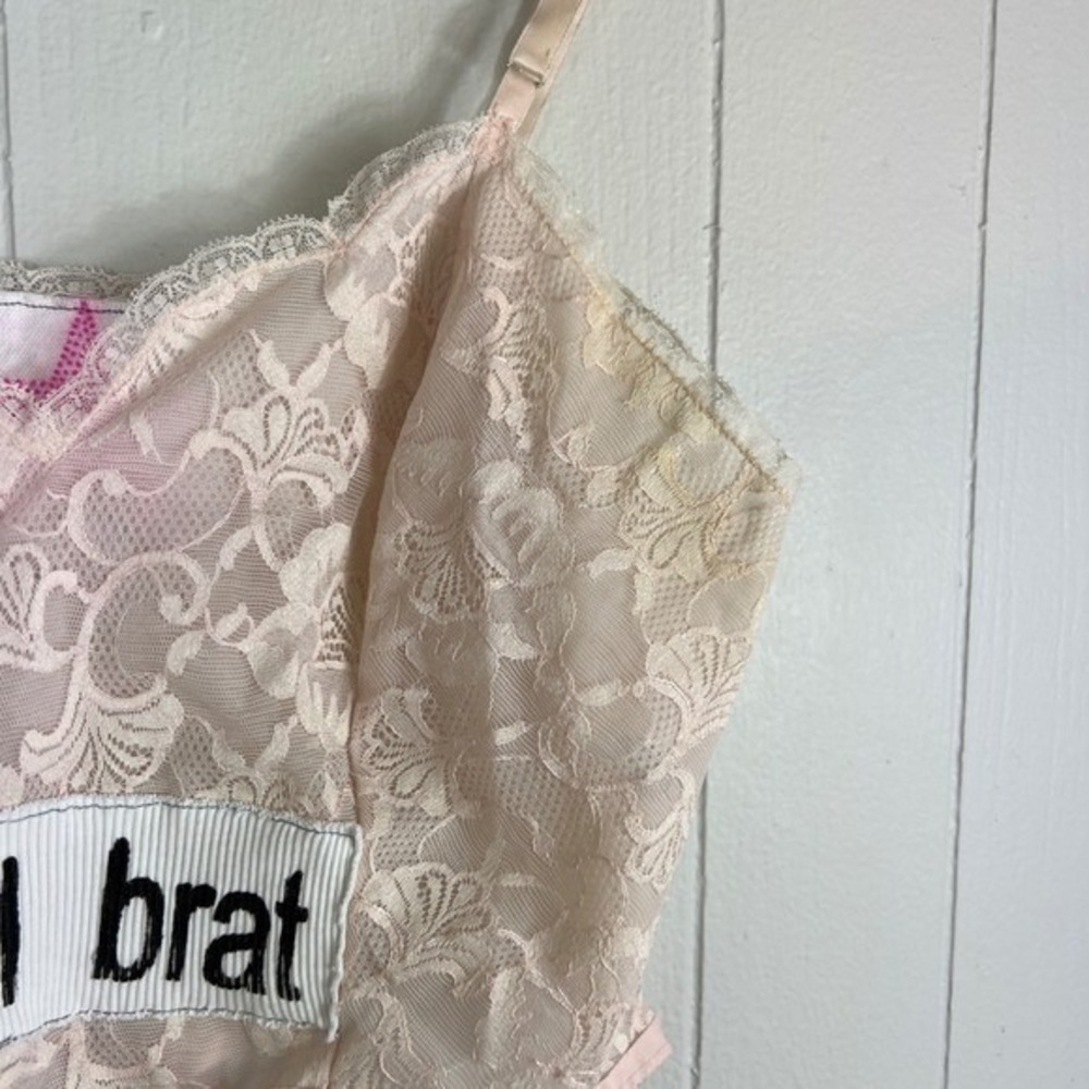 Vanity Fair Lace Cami Crop Top Total Brat Patch Pink Star Girlie Lingerie - Picture 5 of 7